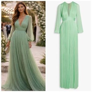 Maria Lucia Hohan Green Gown Silk Tulle Pleated 4 Wedding Formal Inari NWT 🟡